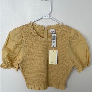 Wilfred Mustard Smocked Puff Sleeve Blouse